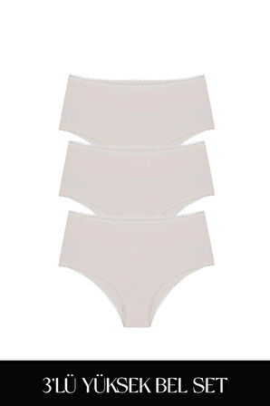 Cotvie Ekru Pamuklu Yüksek Bel 3'lü Set Külot