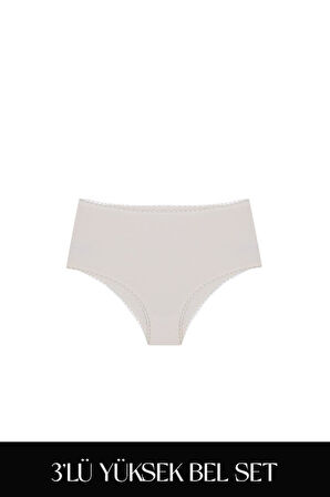Cotvie Ekru Pamuklu Yüksek Bel 3'lü Set Külot