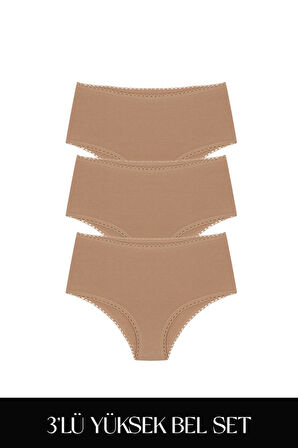 Cotvie Kahve Pamuklu Yüksek Bel 3'lü Set Külot