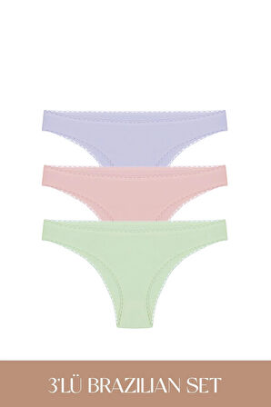 Cotvie 3 Renk LMG Pamuklu Brazillian 3'lü Set Külot