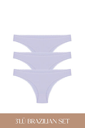 Cotvie Lila Pamuklu Brazillian 3'lü Set Külot