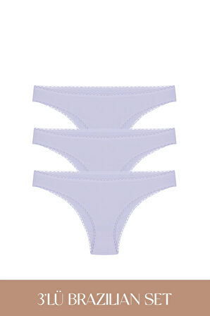 Cotvie Lila Pamuklu Brazillian 3'lü Set Külot