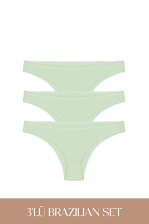 Cotvie Mint Pamuklu Brazillian 3'lü Set Külot