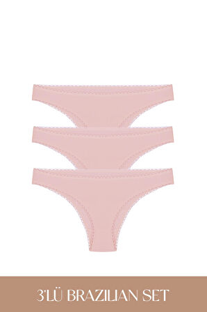 Cotvie Gül Kurusu Pamuklu Brazillian 3'lü Set Külot