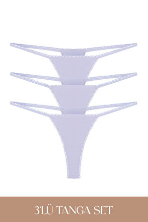 Cotvie Lila Pamuklu Tanga 3'lü Set Külot