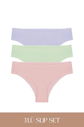 Cotvie 3 Renk LMG Pamuklu Slip 3'lü Set Külot