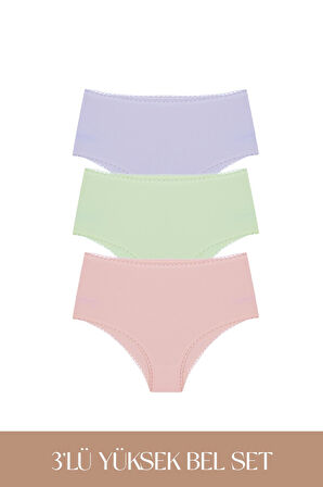 Cotvie 3 Renk LMG Pamuklu Yüksek Bel 3'lü Set Külot
