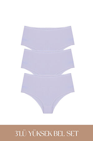 Cotvie Lila Pamuklu Yüksek Bel 3'lü Set Külot