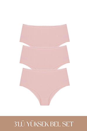 Cotvie Gül Kurusu Pamuklu Yüksek Bel 3'lü Set Külot