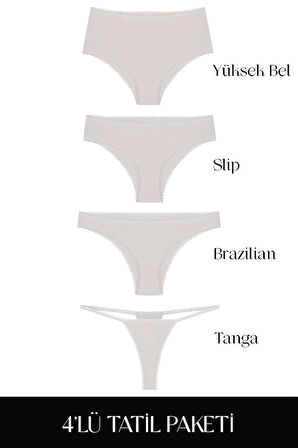 Cotvie Ekru Pamuklu 4'lü Tatil Külot Seti