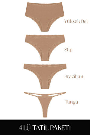 Cotvie Kahve Pamuklu 4'lü Tatil Külot Seti