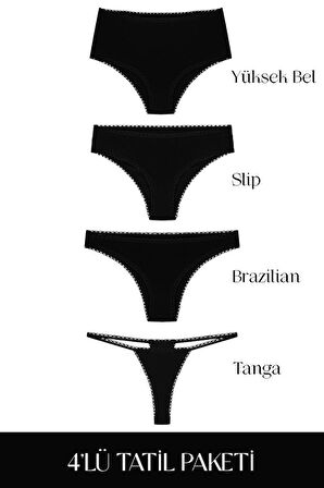 Cotvie Siyah Pamuklu 4'lü Tatil Külot Seti