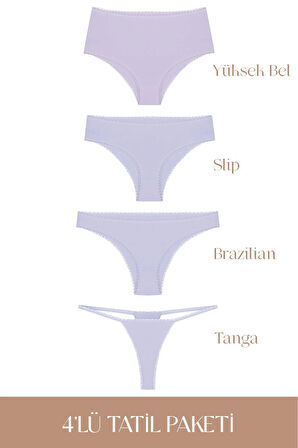Cotvie Lila Pamuklu 4'lü Tatil Külot Seti