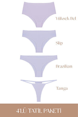 Cotvie Lila Pamuklu 4'lü Tatil Külot Seti