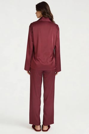 Amoris Bordo Uzun Saten Pijama Takımı