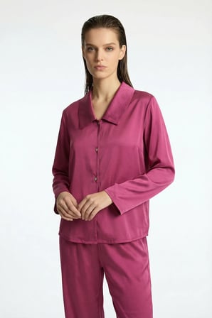 Amoris Vişne Çürüğü Uzun Saten Pijama Takımı