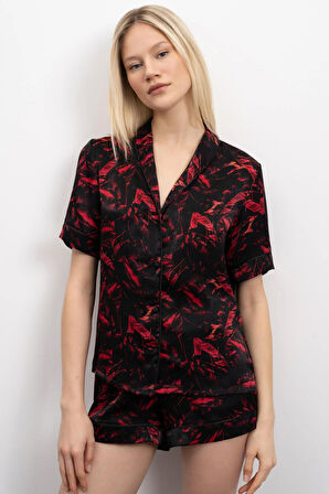 Nissa Desenli Kısa Saten Pijama Takımı