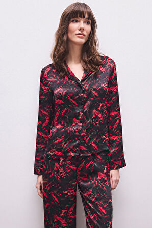 Nissa Desenli Uzun Saten Pijama Takımı