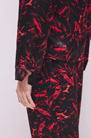 Nissa Desenli Uzun Saten Pijama Takımı