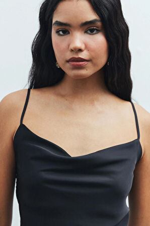 Caché Siyah Degaje Yaka Askılı Kısa Saten Pijama Takımı