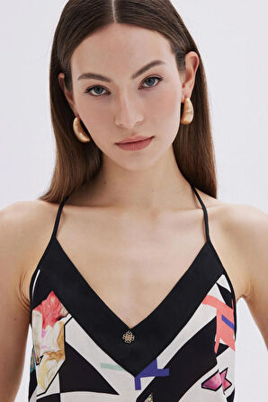 Mixte Desenli Saten Detaylı Askılı Kısa Viskon Pijama Takımı