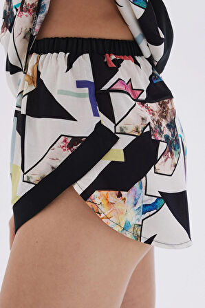 Mixte Desenli Saten Detaylı Askılı Kısa Viskon Pijama Takımı