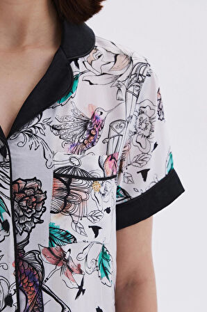 Maison Royale Desenli Saten Detaylı Kısa Viskon Pijama Takımı