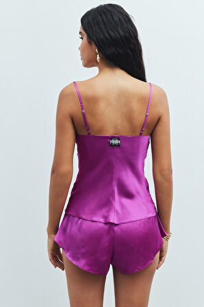 Caché Fuşya Degaje Yaka Askılı Kısa Saten Pijama Takımı