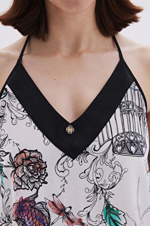 Maison Royale Desenli Saten Detaylı Askılı Kısa Viskon Pijama Takımı