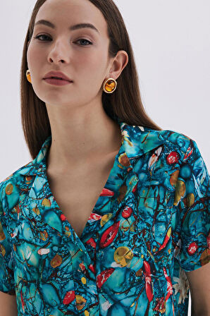 Monet's Bond Desenli Kısa Saten Pijama Takımı