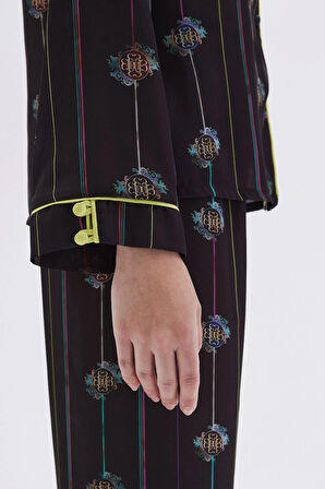 Elucious Desenli Uzun Saten Pijama Takımı