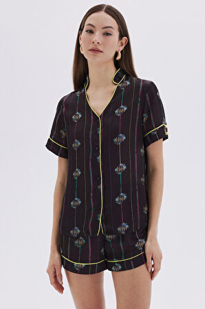 Elucious Desenli Kısa Saten Pijama Takımı