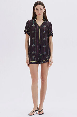 Elucious Desenli Kısa Saten Pijama Takımı