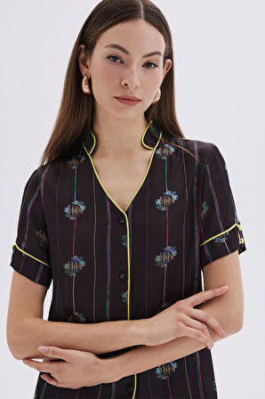 Elucious Desenli Kısa Saten Pijama Takımı