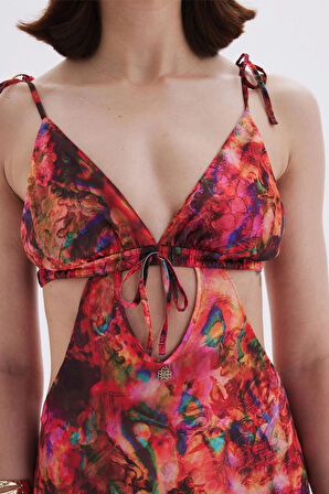 Seille Desenli Askılı Uzun Saten Gecelik