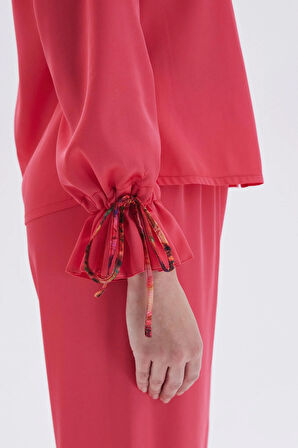 Seille Pembe Uzun Saten Pijama Takımı