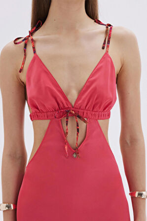 Seille Pembe Askılı Uzun Saten Gecelik