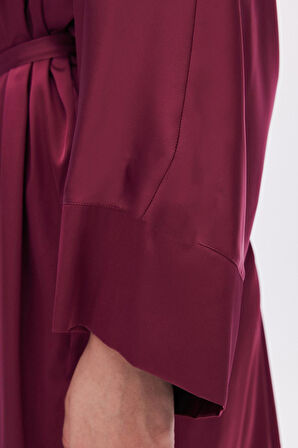 Fumée Bordo Kısa Saten Sabahlık / Kimono