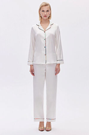 Colorex Ekru Uzun Saten Pijama Takımı