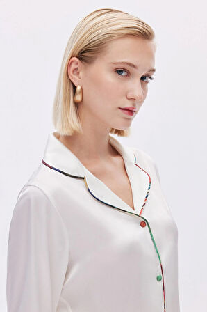 Colorex Ekru Uzun Saten Pijama Takımı