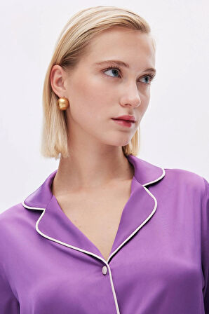 Colorex Eflatun Uzun Saten Pijama Takımı