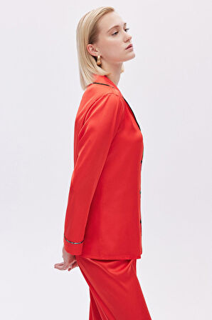 Colorex Nar Çiçeği Uzun Saten Pijama Takımı