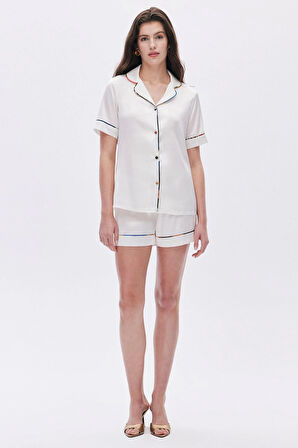 Colorex Ekru Kısa Saten Pijama Takımı