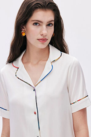 Colorex Ekru Kısa Saten Pijama Takımı