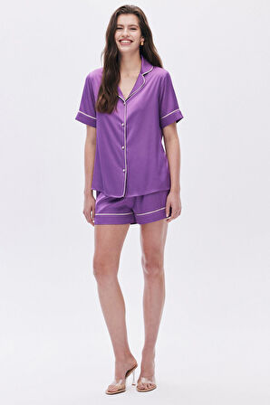 Colorex Eflatun Kısa Saten Pijama Takımı