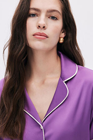 Colorex Eflatun Kısa Saten Pijama Takımı