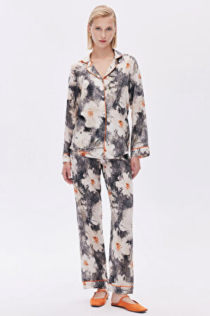 Ely Desenli Uzun Viskon Pijama Takımı