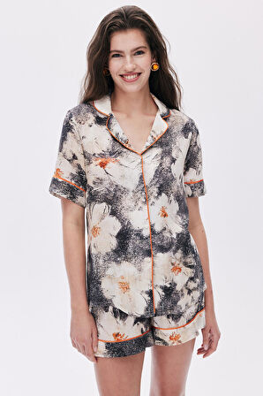Ely Desenli Kısa Viskon Pijama Takımı
