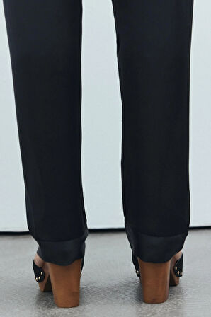 Brûleur Siyah Degaje Yaka Askılı Uzun Saten Pijama Takımı