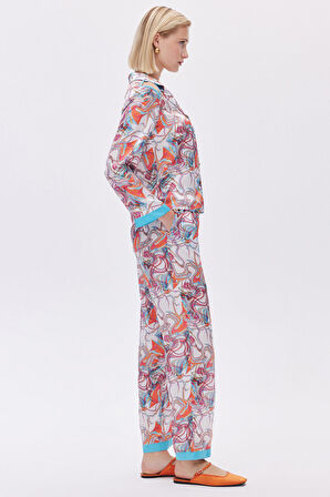 Leyiza Desenli Uzun Saten Pijama Takımı
